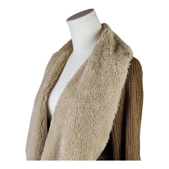 Vintage America Leopard Sherpa Collar Cardigan Small Boho Cozy Open Front - Picture 2 of 8